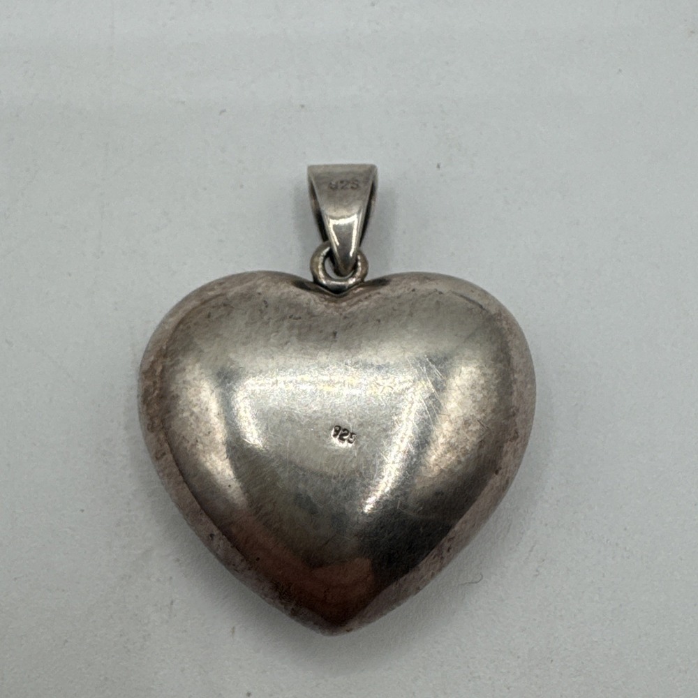 Sterling Silver Openwork‎ Artisan Flourish Engraved Puffy Heart Pendant 12.83g - Picture 2 of 5